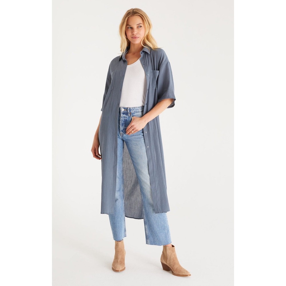 Z Supply Womens XS/S Blue Button Front Maxi Dress Shirt Cover Up‎